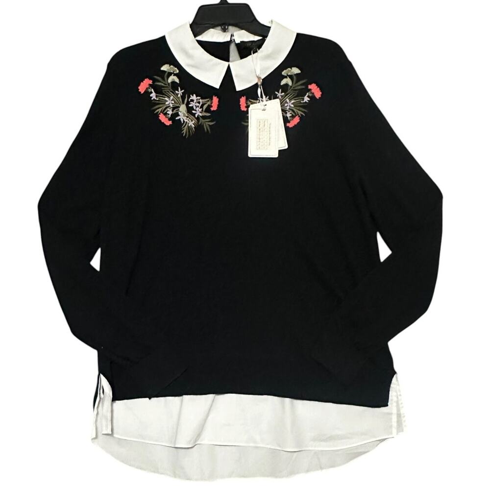 Ted Baker Natiley Highland Mockable Sweater Women 4 US 12 Black Floral Layered